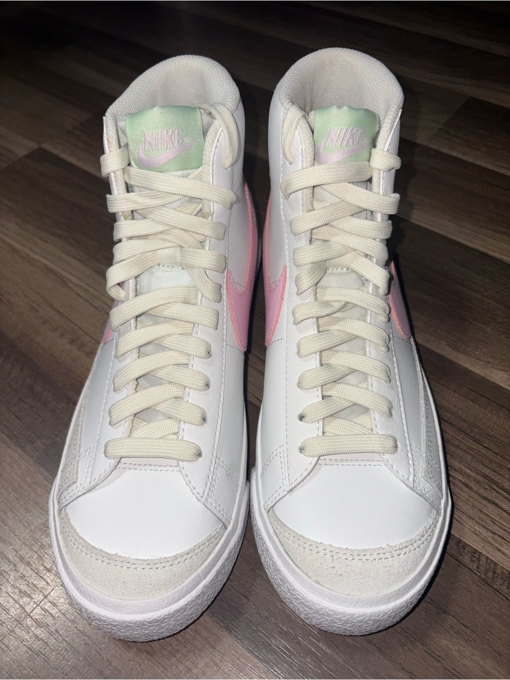 Nike High-Top Sneakers in White with Pink Swoosh - Picture 3 of 6